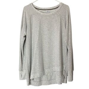 Danskin Light Weight Pullover Womens Size XXL Gray Striped Sweatshirt Thumbholes